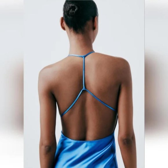 ZARA SATIN EFFECT SLIP DRESS WITH BACK STRAPS - Picture 6 of 11